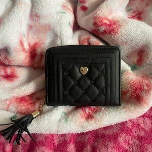 Black Quilted Wallet with Heart Accent